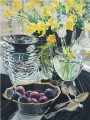 flowers in glass and fruits JF realism still life